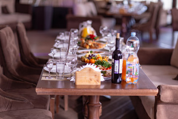 wedding table setting in the restaurant,shot in natural light