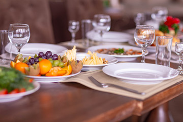 wedding table setting in the restaurant,shot in natural light