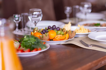 wedding table setting in the restaurant,shot in natural light