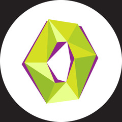 Vector illustration of digit zero. Polygonal Colorful digit zero