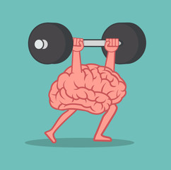 brain Lifting Weights over head cartoon