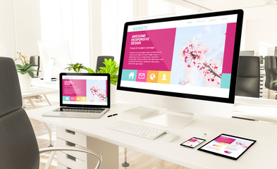 responsive devices in loft office mockup