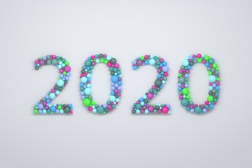 2020 digits made of colorful spheres