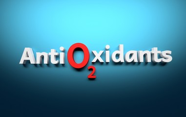 Antioxidants word written in white letters on blue background