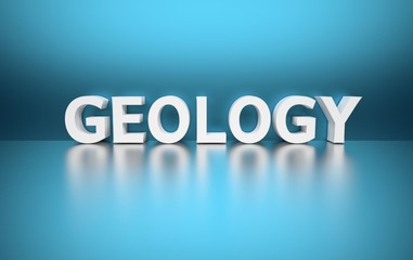 Word Geology on blue background