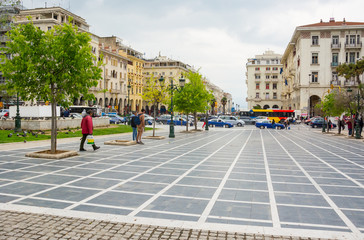 Fototapeta na wymiar Editorial. April 2019. THESSALONIKI, GREECE. Square Archeas Agoras and a pedestrian street on a smartphone in Thessaloniki, Greece