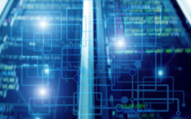 Abstract modern data center room. Electronic computer hardware technology concept.  Wallpapers Technology background. 