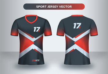 Football Jsersey design template. Soccer club uniform T-shirt front and back view.