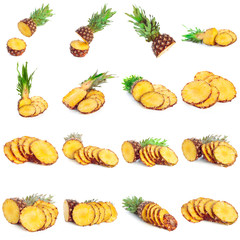 Set of juicy pineapples on white background