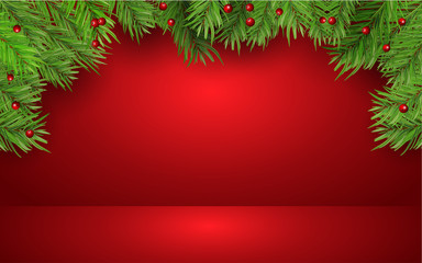 Christmas tree in the red studio room