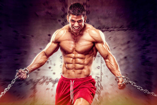 HERCULES, Handsome Muscular Men in Chains. Trying to brake them.