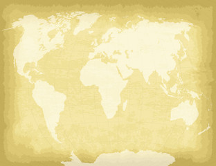 High detailed world map on old craft paper texture background. Template for your design works. Vector illustration.