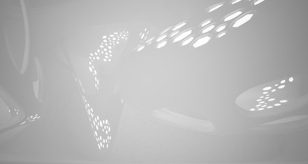 White smooth abstract architectural background. Night view with illumination. 3D illustration and rendering