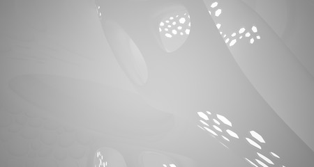 White smooth abstract architectural background. Night view with illumination. 3D illustration and rendering