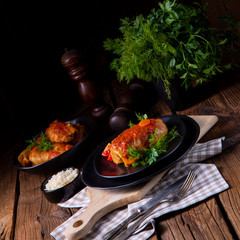 Roasted cabbage rolls with rice and minced meat according to the recipe of omas