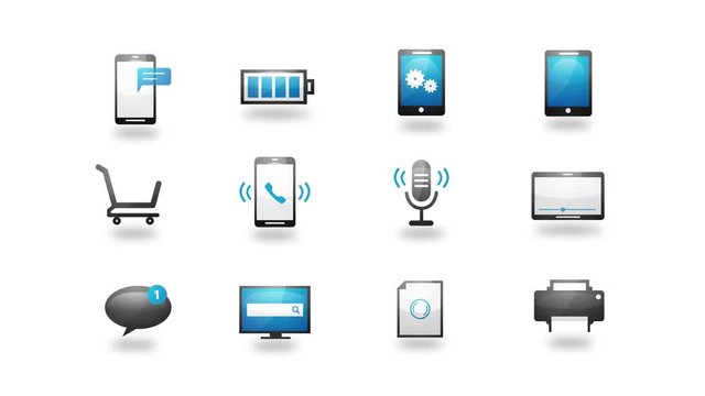 Internet Wireless Technology Icons Set/ 4k animation of a pack of internet tehcnology icons and symbols, for business