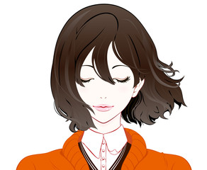 秋服の女性 / 閉じ目 / なびく髪