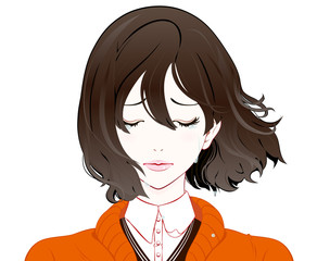 秋服の女性 / 泣き顔 / 閉じ目 / なびく髪