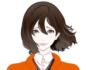 秋服の女性 / 照れる / なびく髪