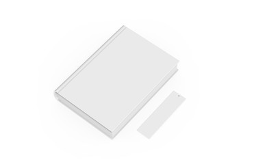 White blank book with bookmark mock up on isolated white background, 3d illustration