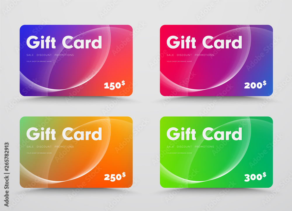 Poster Modern design gift cards with mixed gradients and intersecting circles of lines.