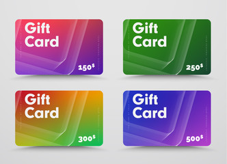 set of gift card templates with volumetric inverted abstract squares made from strokes.