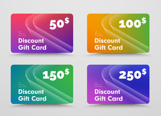 Modern vector design of gift cards with abstract volumetric lines.