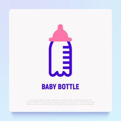 Baby bottle thin line icon. Modern vector illustration of newborn care equipment.