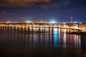 Fototapeta na wymiar Night view of illuminated coastal town