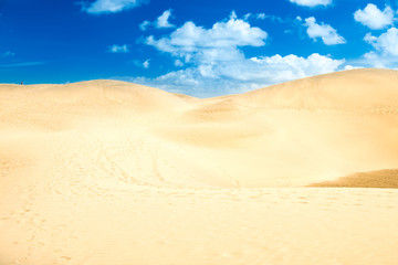 Fototapeta na wymiar Desert with sand dunes and clouds on blue sky