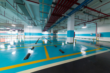 Underground parking and ceiling piping systems.