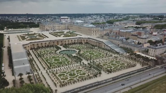VERSAILLES, FRANCE - The Royal Palace in Versailles. The palace and surrounding gardens is are on the UNESCO World Heritage List (aerial photography)