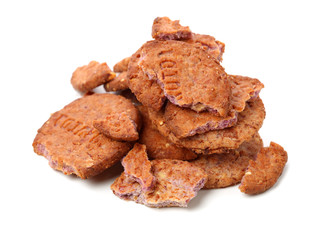 Biscuits with whole-wheat flour. Crunchy, grains  on white background