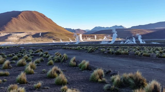 Time-lapse of smoke in El Tatio Geysers Field, Atacama Desert, Chile.