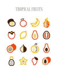 Tropical fruit icons set