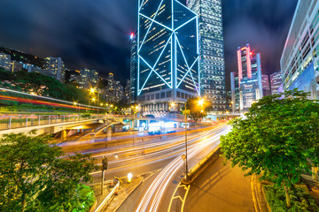 Fototapeta na wymiar The night view of the city and the traffic in Hong Kong