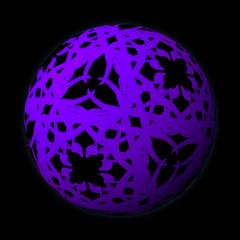 Artfully designed and colorful ball, 3D illustration on black background