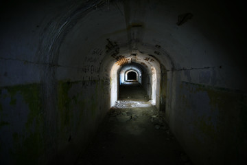 Obraz premium Underground passages of the Vladivostok fortress. Underground tunnel of Russian forts in Vladivostok