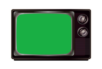 Isolated vintage television with green screen mockup template