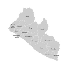 Vector isolated illustration of simplified . administrative map Liberia. Borders of the counties and names