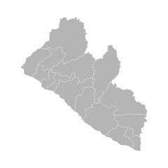 Vector isolated illustration of simplified administrative map Liberia. Borders of the counties.