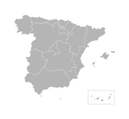 Vector isolated illustration of simplified administrative map of Spain. Borders of the counties.