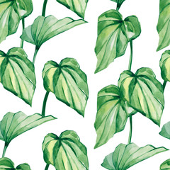 watercolor tropical leaves seamless pattern, colorful summer print for the textile fabric and wallpapers