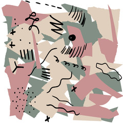 Creative abstract background with different shapes. Collage of cut out paper.