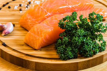 Salmon fish steck on the cutting board