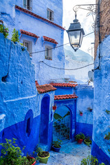 Fototapeta na wymiar Amazing view of the street in the blue city of Chefchaouen. Location: Chefchaouen, Morocco, Africa. Artistic picture. Beauty world
