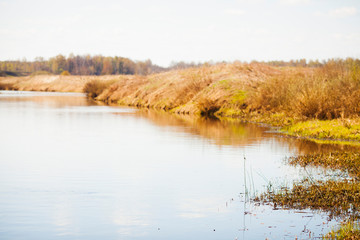 River bank in the spring season. Nature concept.