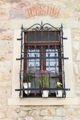 Fototapeta na wymiar Window with iron fences