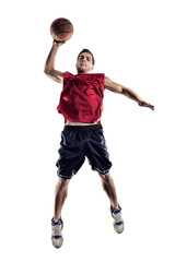 Basketball player in action isolated on white background