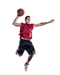 Basketball player in action isolated on white background